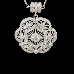 John Esposito Espo Art Deco Pendant Necklace 925 Silver White CZ Cubic Zirconia